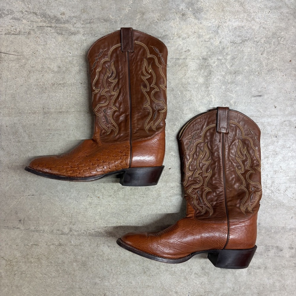 Tony Lama Smooth Quill Ostrich Boots 06081 Men's 11 EE Western Brown Leather